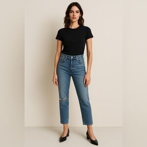 Citizens of Humanity Liya High Rise Ripped Knee Classic Fit Crop Jeans